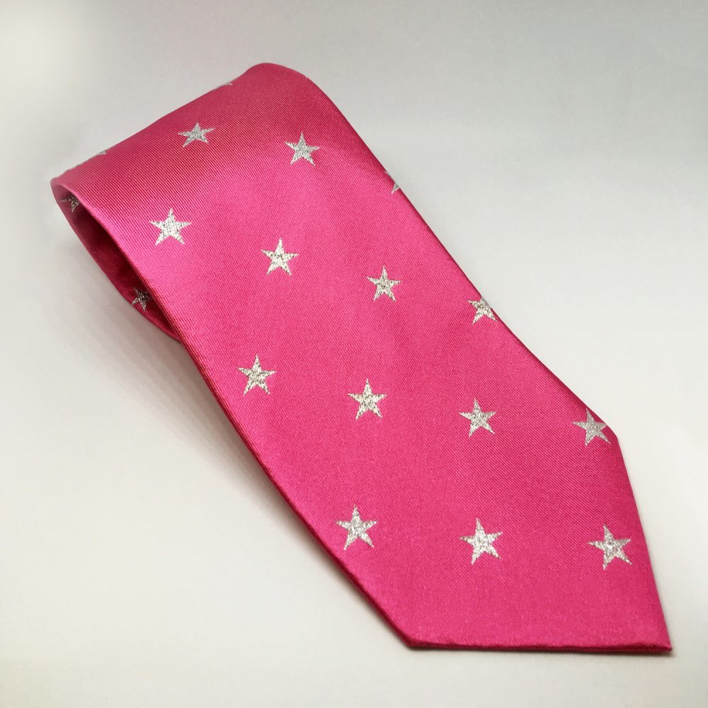 Pink with Silver Stars Jacquard Woven IV Horse Adults Show Competition Tie 