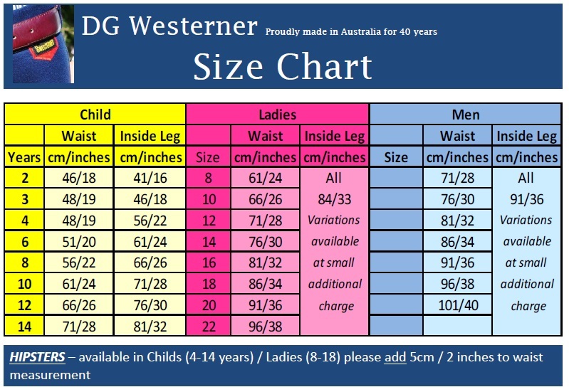 Ladies Breeches Size Chart