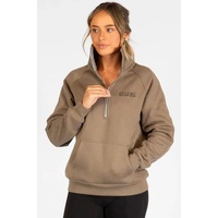 BARE Quarter Zip Teddy Pullover Sweater - Walnut