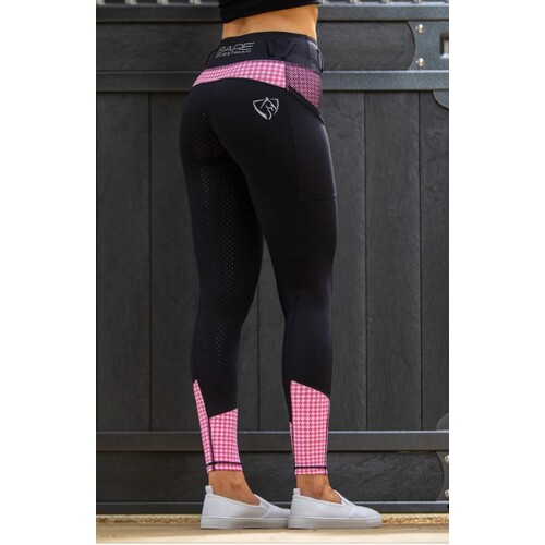 BARE Performance Riding Tights - Black with Pink Houndstooth