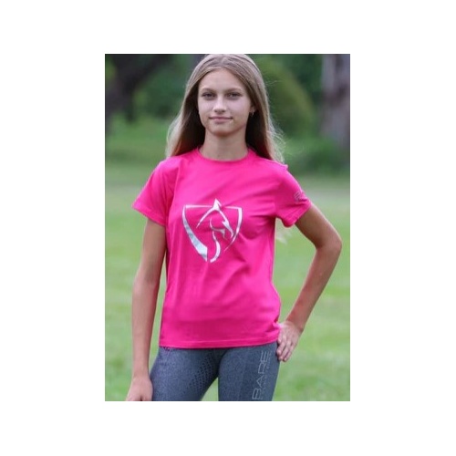BARE Youth Silver Logo T-Shirt - DARK PINK