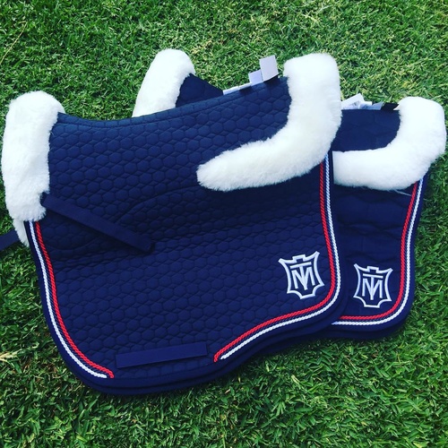 E.A Mattes Eurofit Full Fleece Saddle Pad - Navy with Red & White