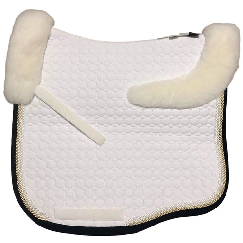 E.A Mattes Eurofit Top Fleece Saddle Pad - White with Navy, White, Champagne & Pearl